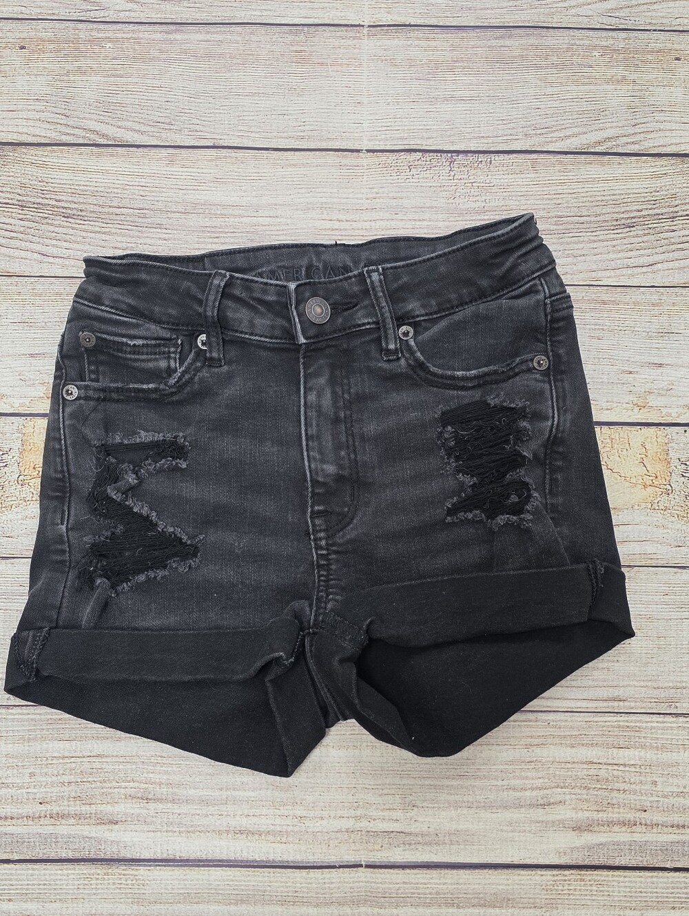 American Eagle Outfitters Black Distressed High-Rise Jean Shorts Size 00
